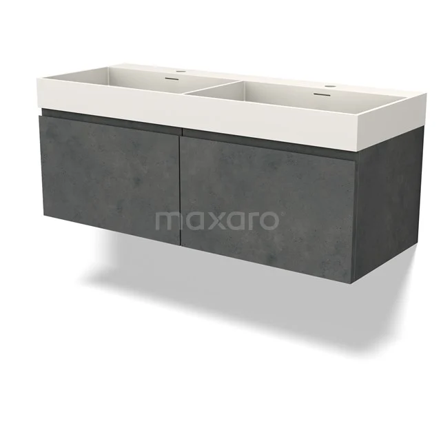 Modulo Waschtische | 120 cm Dunkelgrauer Beton Grifflos front Solid Surface 2 nebeneinanderliegende Schubladen BMW12-01003