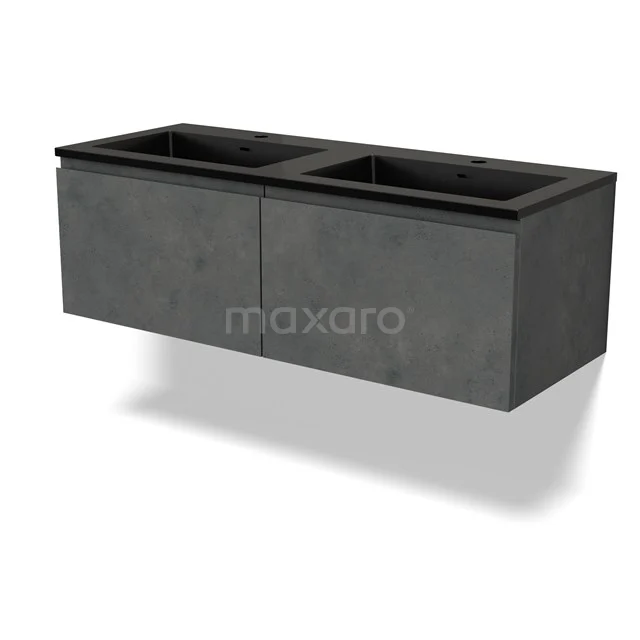 Modulo Waschtische | 120 cm Dunkelgrauer Beton Grifflos front Quarz 2 nebeneinanderliegende Schubladen BMW12-01005