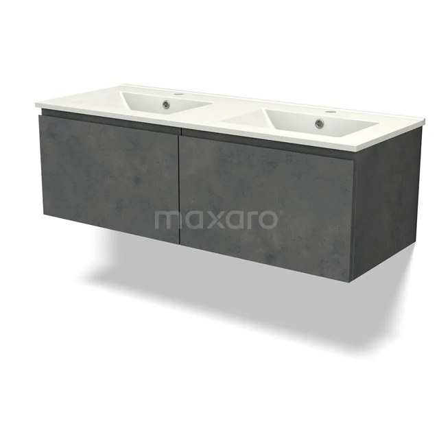 Modulo Waschtische | 120 cm Dunkelgrauer Beton Grifflos front Keramik 2 nebeneinanderliegende Schubladen BMW12-01007