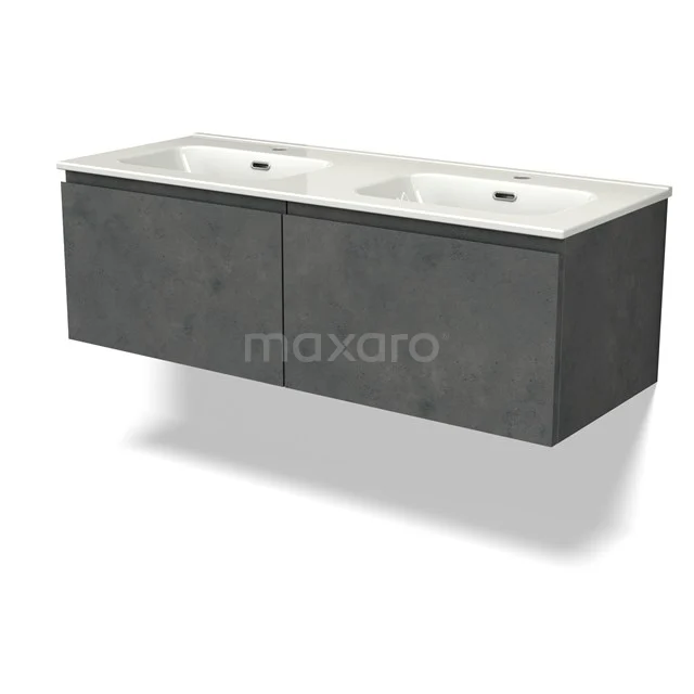 Modulo Waschtische | 120 cm Dunkelgrauer Beton Grifflos front Keramik 2 nebeneinanderliegende Schubladen BMW12-01009