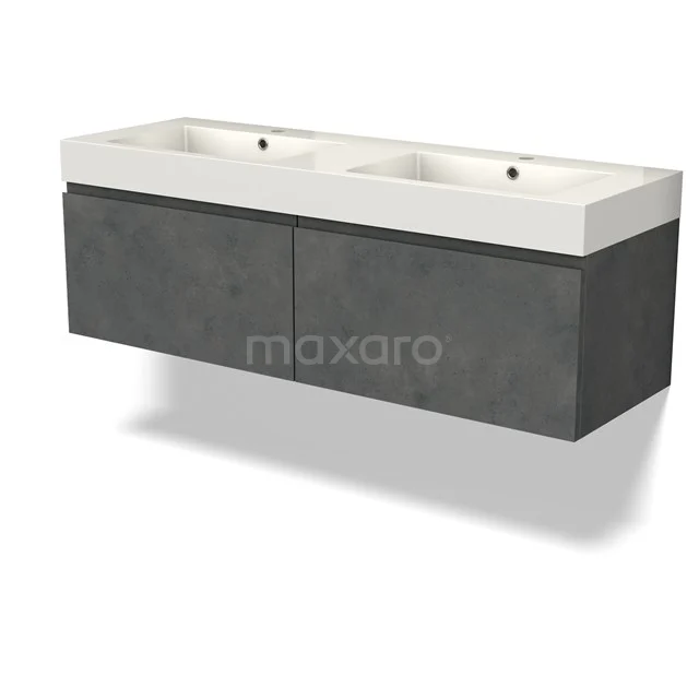 Modulo Waschtische | 140 cm Dunkelgrauer Beton Grifflos front Mineralguss 2 nebeneinanderliegende Schubladen BMW12-01014