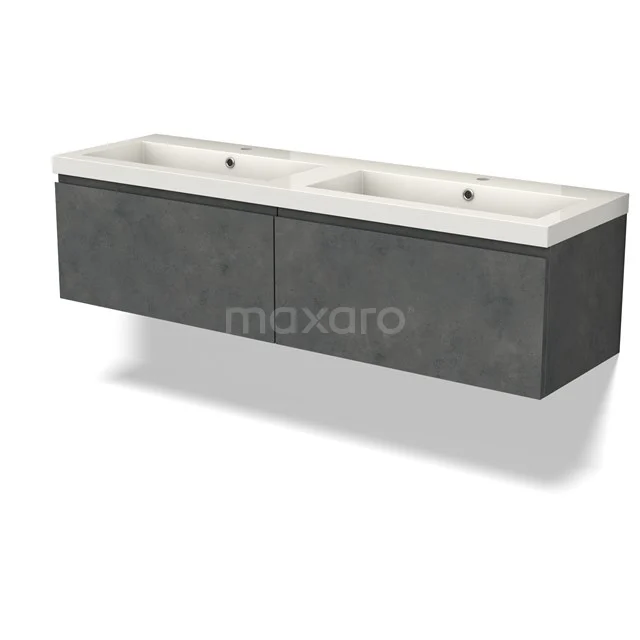 Modulo Vanity units with basin | 160 cm Dark grey concrete Handle-less front Mineral marble 2 Side-by-side drawers BMW12-01015