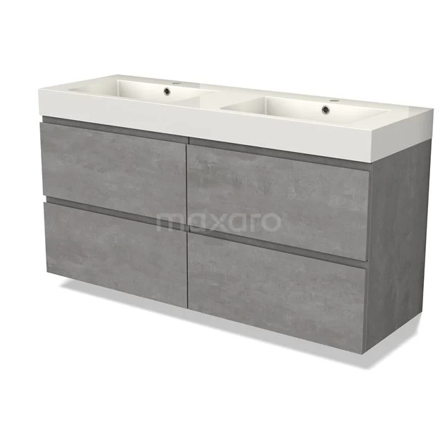 Modulo Vanity units with basin | 140 cm Light grey concrete Handle-less front Mineral marble 4 drawers BMW18-01032