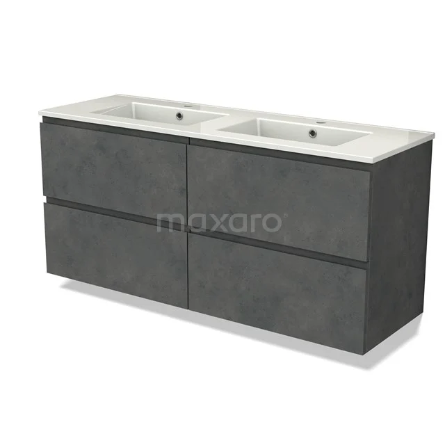 Modulo Vanity units with basin | 140 cm Dark grey concrete Handle-less front Ceramic 4 drawers BMW18-01049