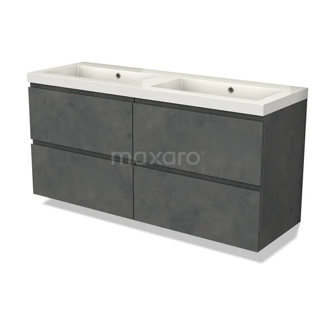 Modulo Vanity units with basin | 140 cm Dark grey concrete Handle-less front Mineral marble 4 drawers BMW18-01050
