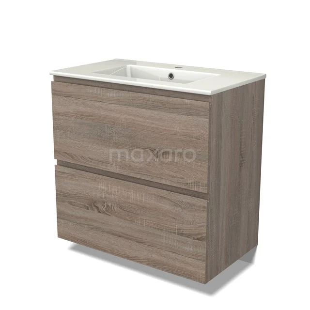 Modulo Vanity units with basin | 80 cm Oak Handle-less front Ceramic 2 stacked drawers under each other BMW13-01325