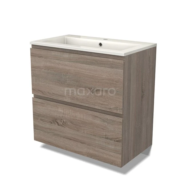 Modulo Vanity units with basin | 80 cm Oak Handle-less front Mineral marble 2 stacked drawers under each other BMW13-01328