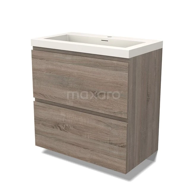 Modulo Waschtische | 80 cm Eiche Grifflos front Solid Surface 2 hohe Schubladen übereinanderliegend BMW13-01329