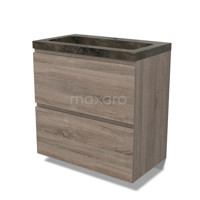 Modulo Waschtische | 80 cm Eiche Grifflos front Naturstein 2 hohe Schubladen übereinanderliegend BMW13-01331