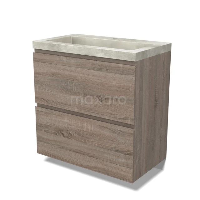 Modulo Vanity units with basin | 80 cm Oak Handle-less front Concrete 2 stacked drawers under each other BMW13-01335