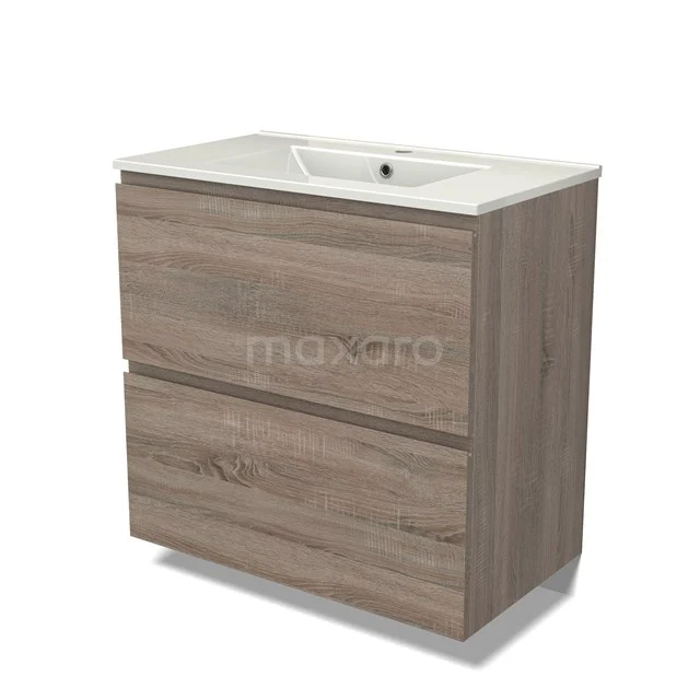 Modulo Vanity units with basin | 80 cm Oak Handle-less front Ceramic 2 stacked drawers under each other BMW13-01337