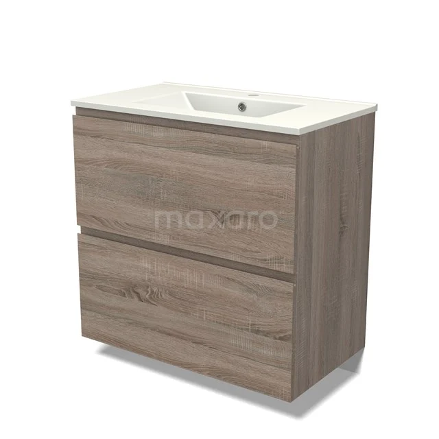 Modulo Vanity units with basin | 80 cm Oak Handle-less front Ceramic 2 stacked drawers under each other BMW13-01338