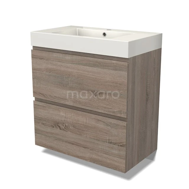 Modulo Waschtische | 80 cm Eiche Grifflos front Mineralguss 2 hohe Schubladen übereinanderliegend BMW13-01339