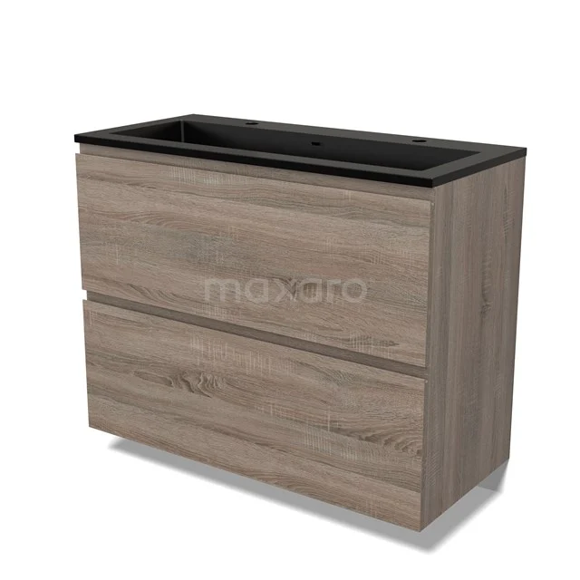 Modulo Vanity units with basin | 100 cm Oak Handle-less front Quartz 2 stacked drawers under each other BMW13-01354