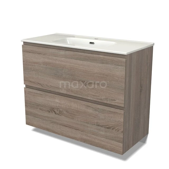 Modulo Bathroom furniture with sink | 100 cm Oak Handle-less front Ceramic 2 stacked drawers under each other BMW13-01360
