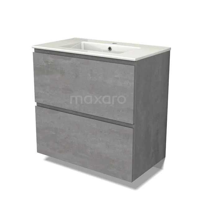 Modulo Vanity units with basin | 80 cm Light grey concrete Handle-less front Ceramic 2 stacked drawers under each other BMW13-01361