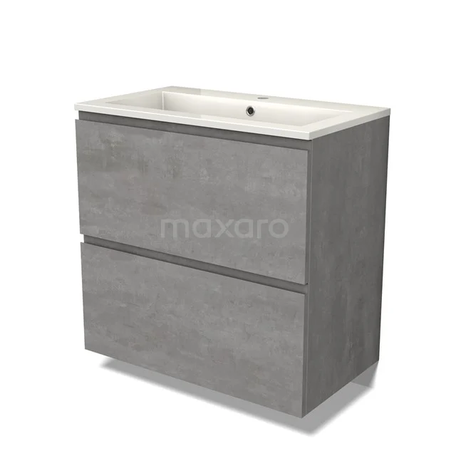 Modulo Bathroom furniture with sink | 80 cm Light grey concrete Handle-less front Mineral marble 2 stacked drawers under each other BMW13-01364
