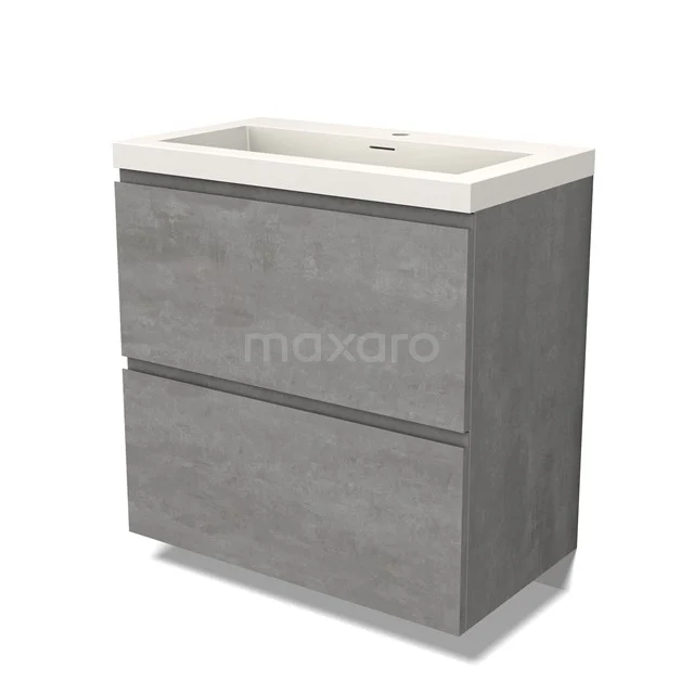 Modulo Bathroom furniture with sink | 80 cm Light grey concrete Handle-less front Solid surface 2 stacked drawers under each other BMW13-01365