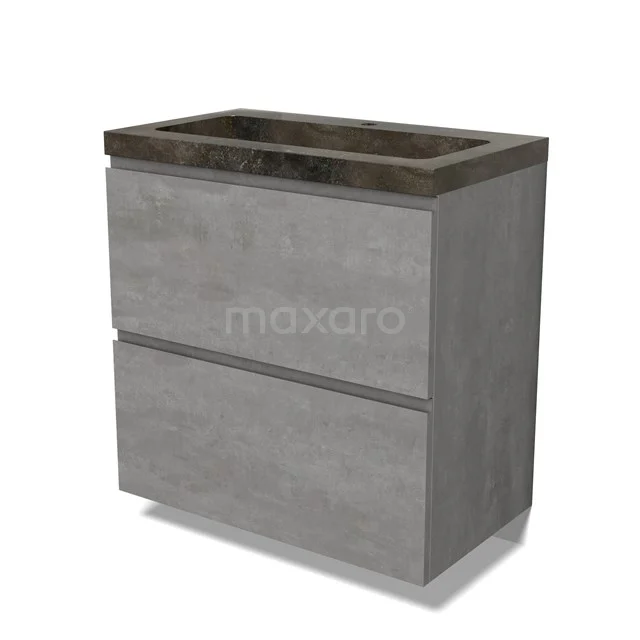 Modulo Waschtische | 80 cm Hellgrauer Beton Grifflos front Naturstein 2 hohe Schubladen übereinanderliegend BMW13-01367