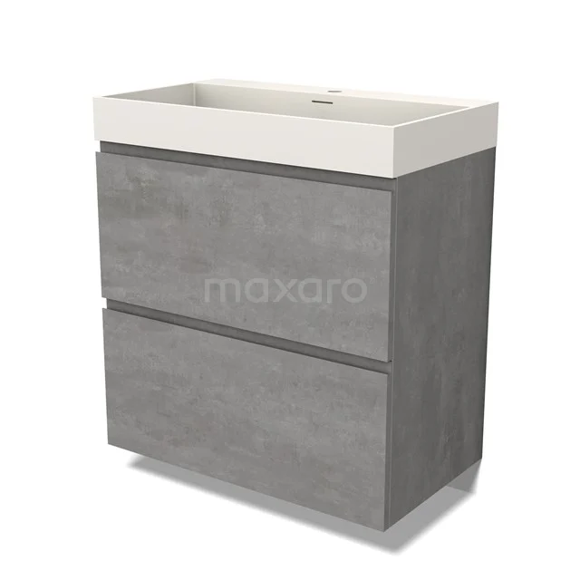 Modulo Bathroom furniture with sink | 80 cm Light grey concrete Handle-less front Solid surface 2 stacked drawers under each other BMW13-01368