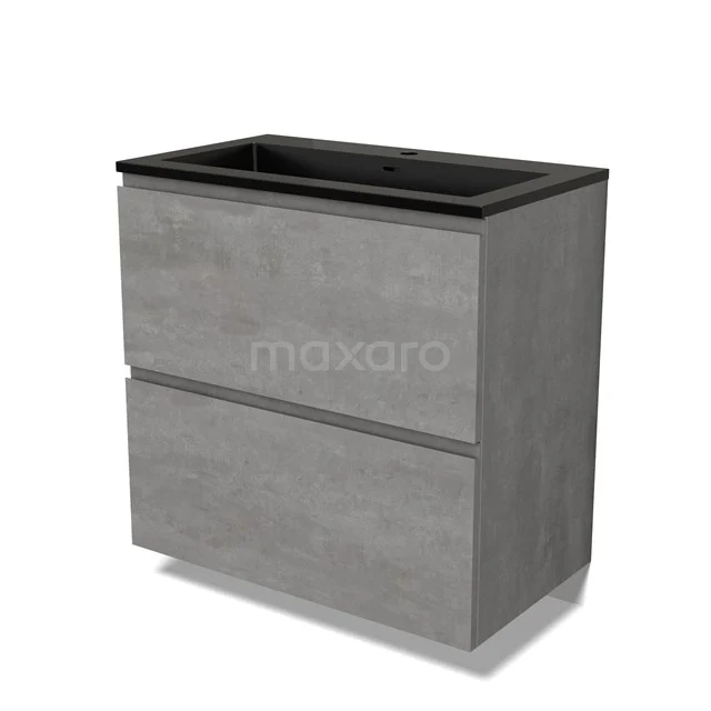 Modulo Waschtische | 80 cm Hellgrauer Beton Grifflos front Quarz 2 hohe Schubladen übereinanderliegend BMW13-01370