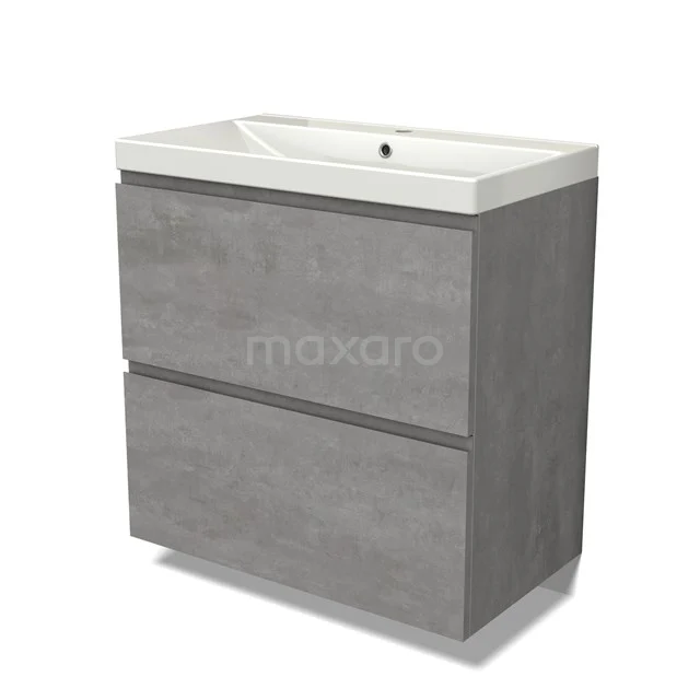 Modulo Bathroom furniture with sink | 80 cm Light grey concrete Handle-less front Ceramic 2 stacked drawers under each other BMW13-01372