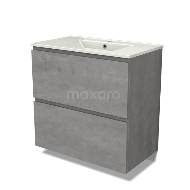 Modulo Bathroom furniture with sink | 80 cm Light grey concrete Handle-less front Ceramic 2 stacked drawers under each other BMW13-01373