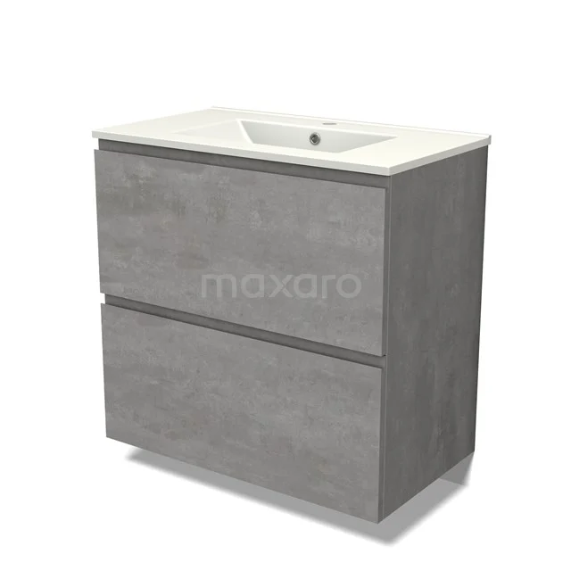 Modulo Vanity units with basin | 80 cm Light grey concrete Handle-less front Ceramic 2 stacked drawers under each other BMW13-01374