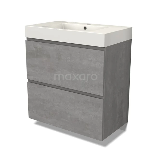 Modulo Waschtische | 80 cm Hellgrauer Beton Grifflos front Mineralguss 2 hohe Schubladen übereinanderliegend BMW13-01375