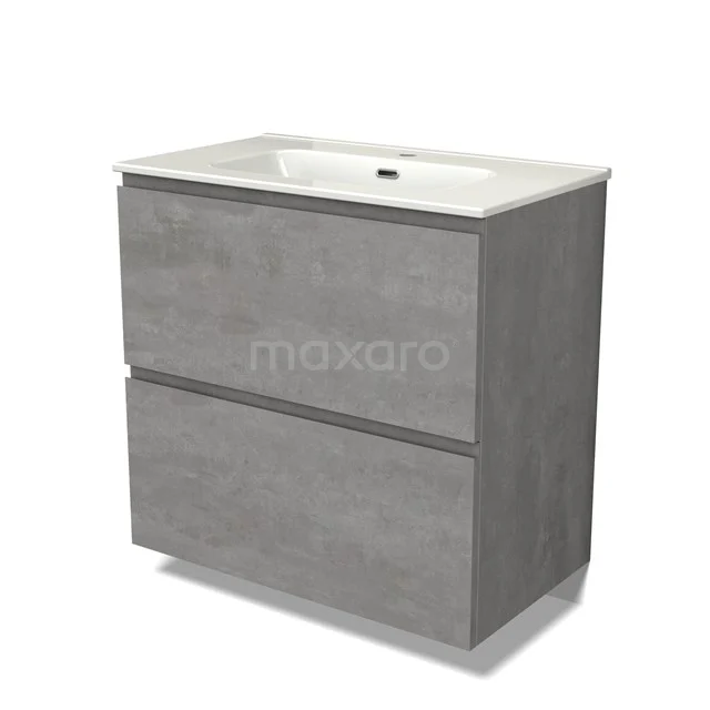 Modulo Vanity units with basin | 80 cm Light grey concrete Handle-less front Ceramic 2 stacked drawers under each other BMW13-01376