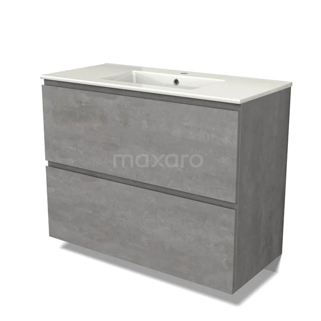 Modulo Vanity units with basin | 100 cm Light grey concrete Handle-less front Ceramic 2 stacked drawers under each other BMW13-01377