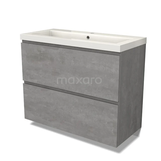 Modulo Bathroom furniture with sink | 100 cm Light grey concrete Handle-less front Mineral marble 2 stacked drawers under each other BMW13-01379