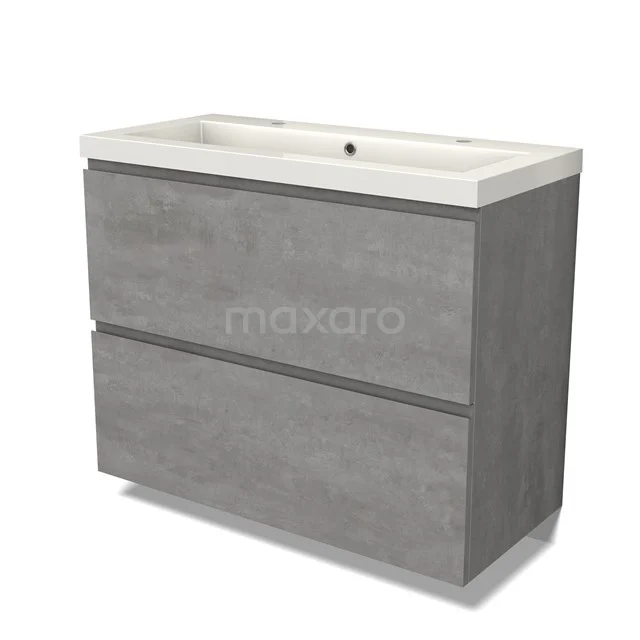 Modulo Vanity units with basin | 100 cm Light grey concrete Handle-less front Mineral marble 2 stacked drawers under each other BMW13-01380