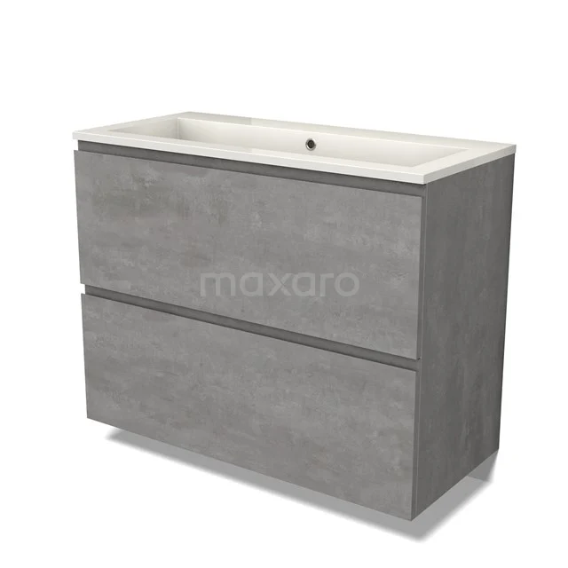 Modulo Bathroom furniture with sink | 100 cm Light grey concrete Handle-less front Mineral marble 2 stacked drawers under each other BMW13-01381