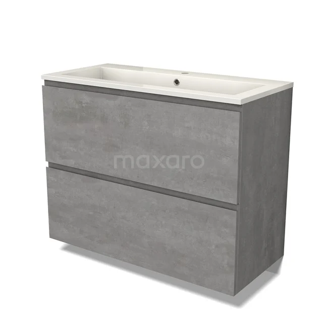 Modulo Vanity units with basin | 100 cm Light grey concrete Handle-less front Mineral marble 2 stacked drawers under each other BMW13-01382