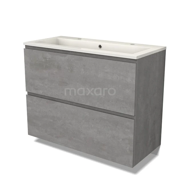 Modulo Vanity units with basin | 100 cm Light grey concrete Handle-less front Mineral marble 2 stacked drawers under each other BMW13-01383
