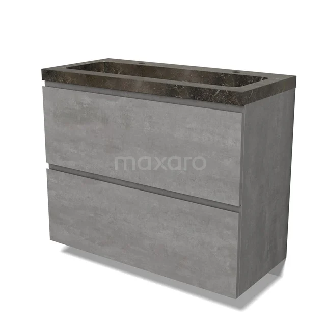 Modulo Bathroom furniture with sink | 100 cm Light grey concrete Handle-less front Natural stone 2 stacked drawers under each other BMW13-01387