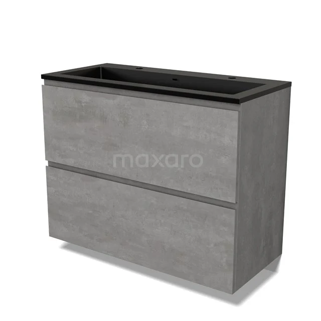 Modulo Vanity units with basin | 100 cm Light grey concrete Handle-less front Quartz 2 stacked drawers under each other BMW13-01390