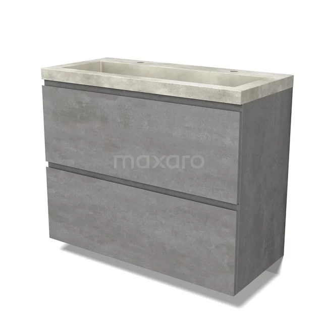 Modulo Bathroom furniture with sink | 100 cm Light grey concrete Handle-less front Concrete 2 stacked drawers under each other BMW13-01391