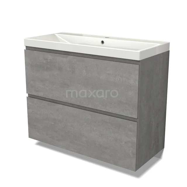 Modulo Vanity units with basin | 100 cm Light grey concrete Handle-less front Ceramic 2 stacked drawers under each other BMW13-01392
