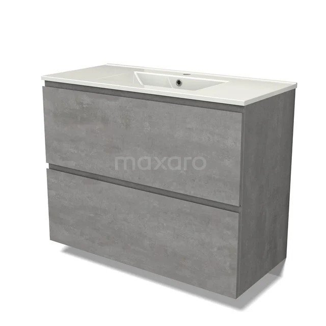 Modulo Vanity units with basin | 100 cm Light grey concrete Handle-less front Ceramic 2 stacked drawers under each other BMW13-01393