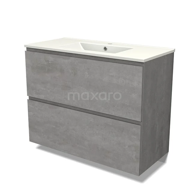 Modulo Vanity units with basin | 100 cm Light grey concrete Handle-less front Ceramic 2 stacked drawers under each other BMW13-01394