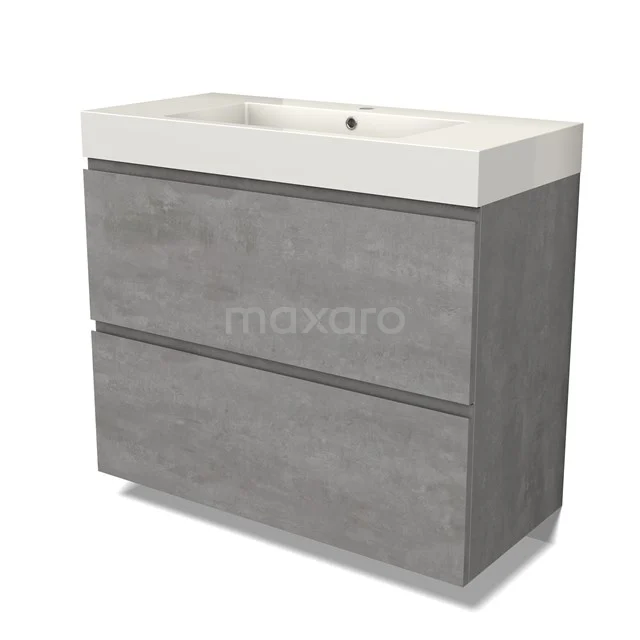 Modulo Vanity units with basin | 100 cm Light grey concrete Handle-less front Mineral marble 2 stacked drawers under each other BMW13-01395