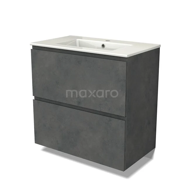 Modulo Vanity units with basin | 80 cm Dark grey concrete Handle-less front Ceramic 2 stacked drawers under each other BMW13-01397