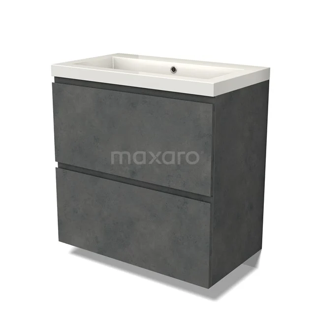 Modulo Waschtische | 80 cm Dunkelgrauer Beton Grifflos front Mineralguss 2 hohe Schubladen übereinanderliegend BMW13-01398