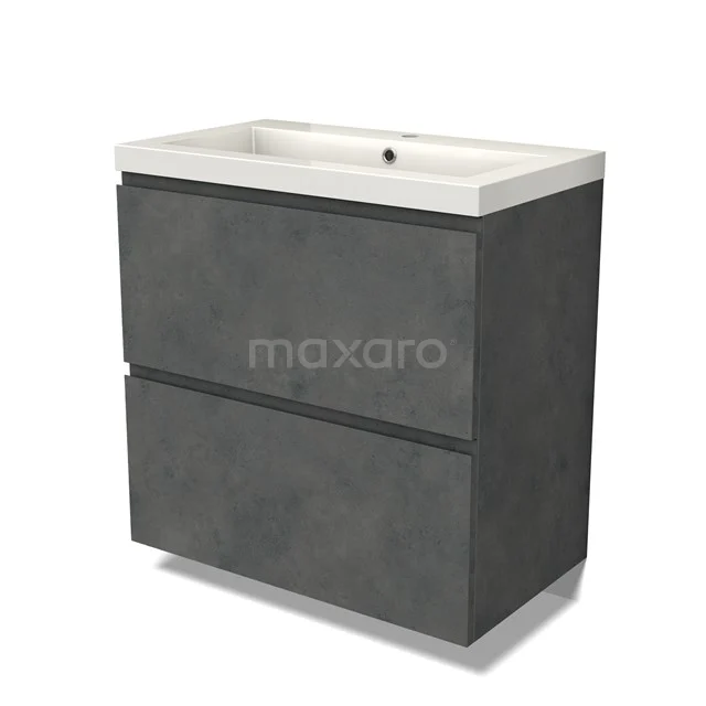 Modulo Vanity units with basin | 80 cm Dark grey concrete Handle-less front Mineral marble 2 stacked drawers under each other BMW13-01399