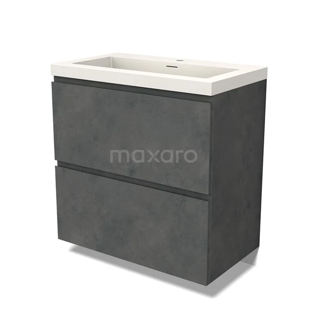 Modulo Vanity units with basin | 80 cm Dark grey concrete Handle-less front Solid surface 2 stacked drawers under each other BMW13-01401
