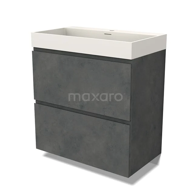 Modulo Vanity units with basin | 80 cm Dark grey concrete Handle-less front Solid surface 2 stacked drawers under each other BMW13-01404