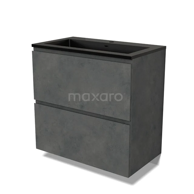 Modulo Vanity units with basin | 80 cm Dark grey concrete Handle-less front Quartz 2 stacked drawers under each other BMW13-01406