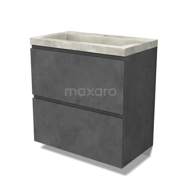 Modulo Vanity units with basin | 80 cm Dark grey concrete Handle-less front Concrete 2 stacked drawers under each other BMW13-01407